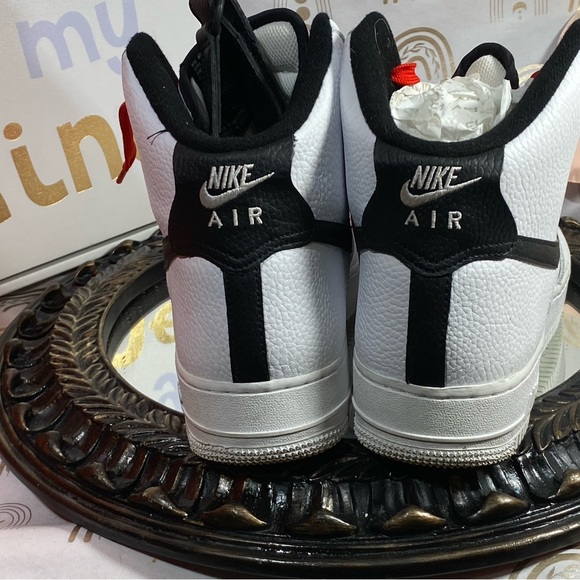 Air Force Ones Nike White and Black Athletic Shoes with Red Accents main image 4